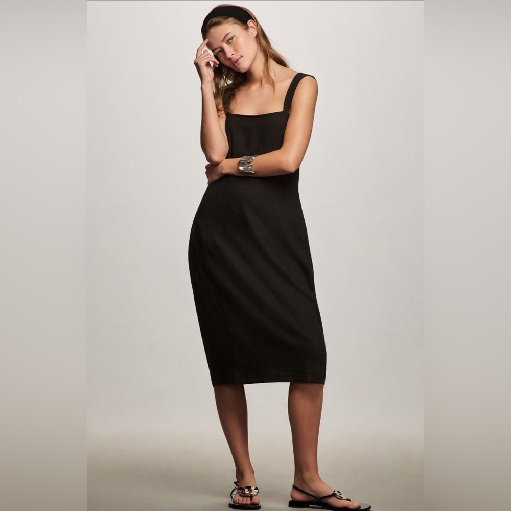 ✨ Anthropologie Sleeveless Square-Neck Linen Midi Dress Sz XLP